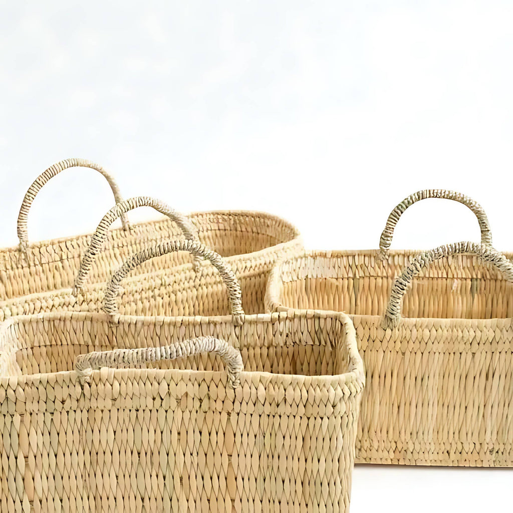 Handwoven Reed Basket Storage Bin Boho Nursery Decor: Set of 3