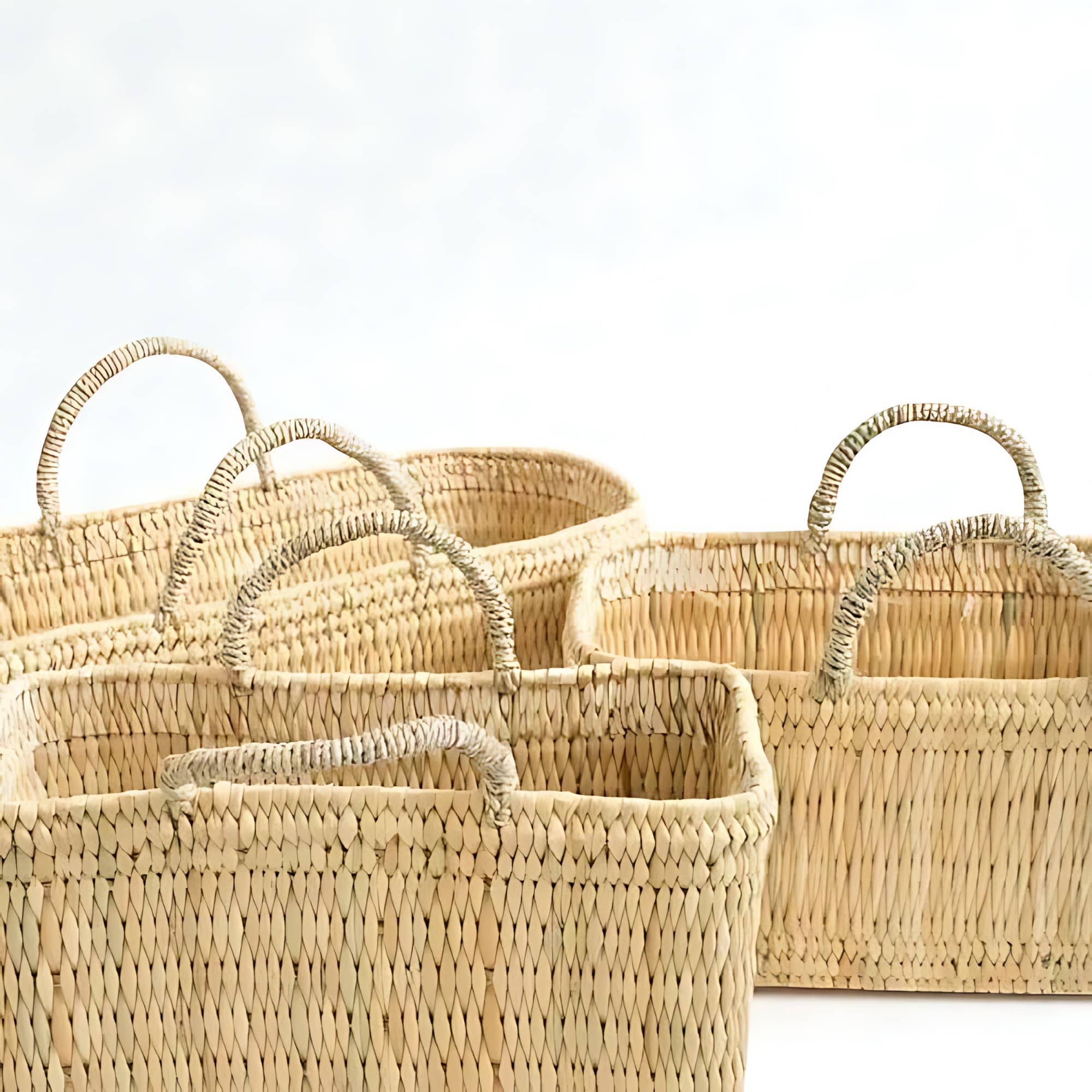 Handwoven Reed Basket Storage Bin Boho Nursery Decor: Set of 3