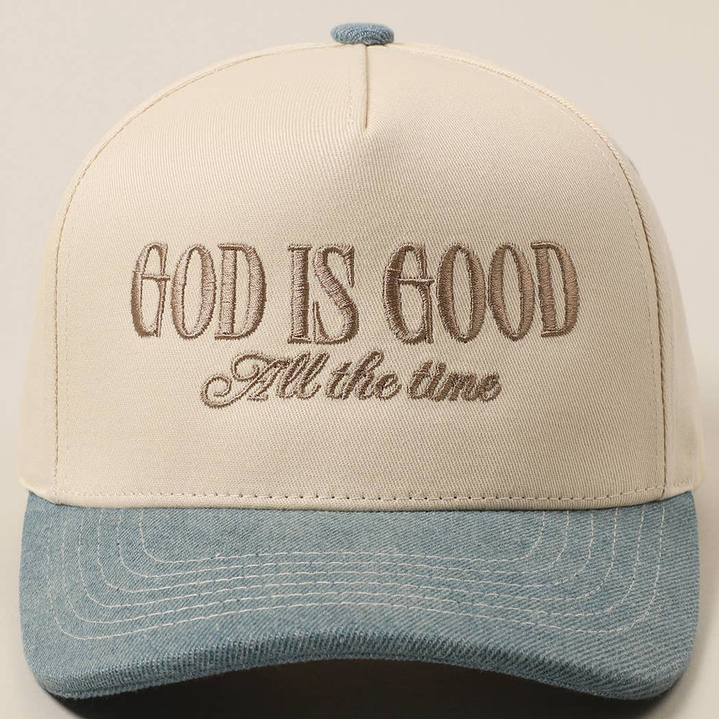 God Is Good All The Time Embroidery Trucker Hat: SAGE / ONE SIZE