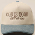 God Is Good All The Time Embroidery Trucker Hat: DENIM / ONE SIZE