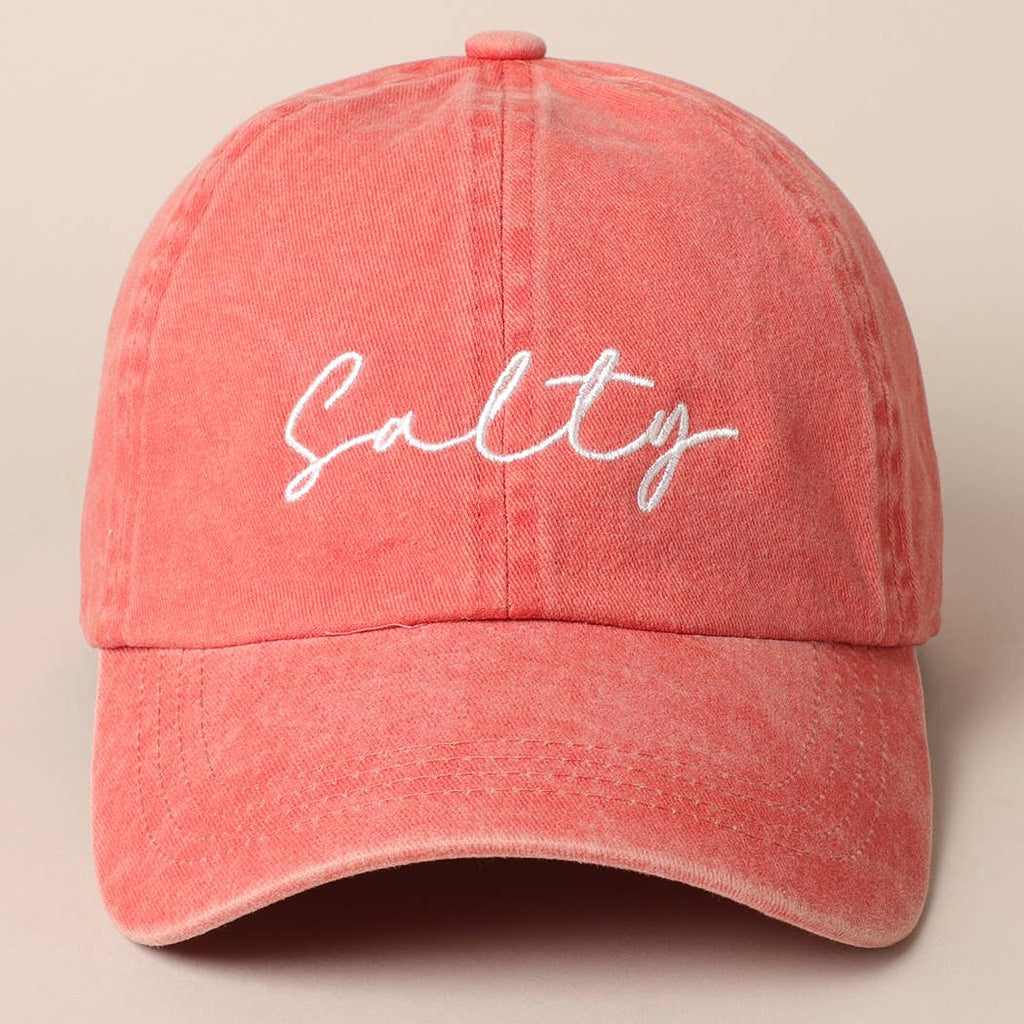 Salty Lettering Embroidery Baseball Cap: VINTAGE BLUE / One Size