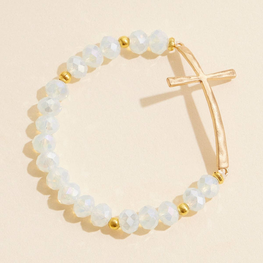 Glass Beaded Bracelet with Cross Charm: IVAB / ONE