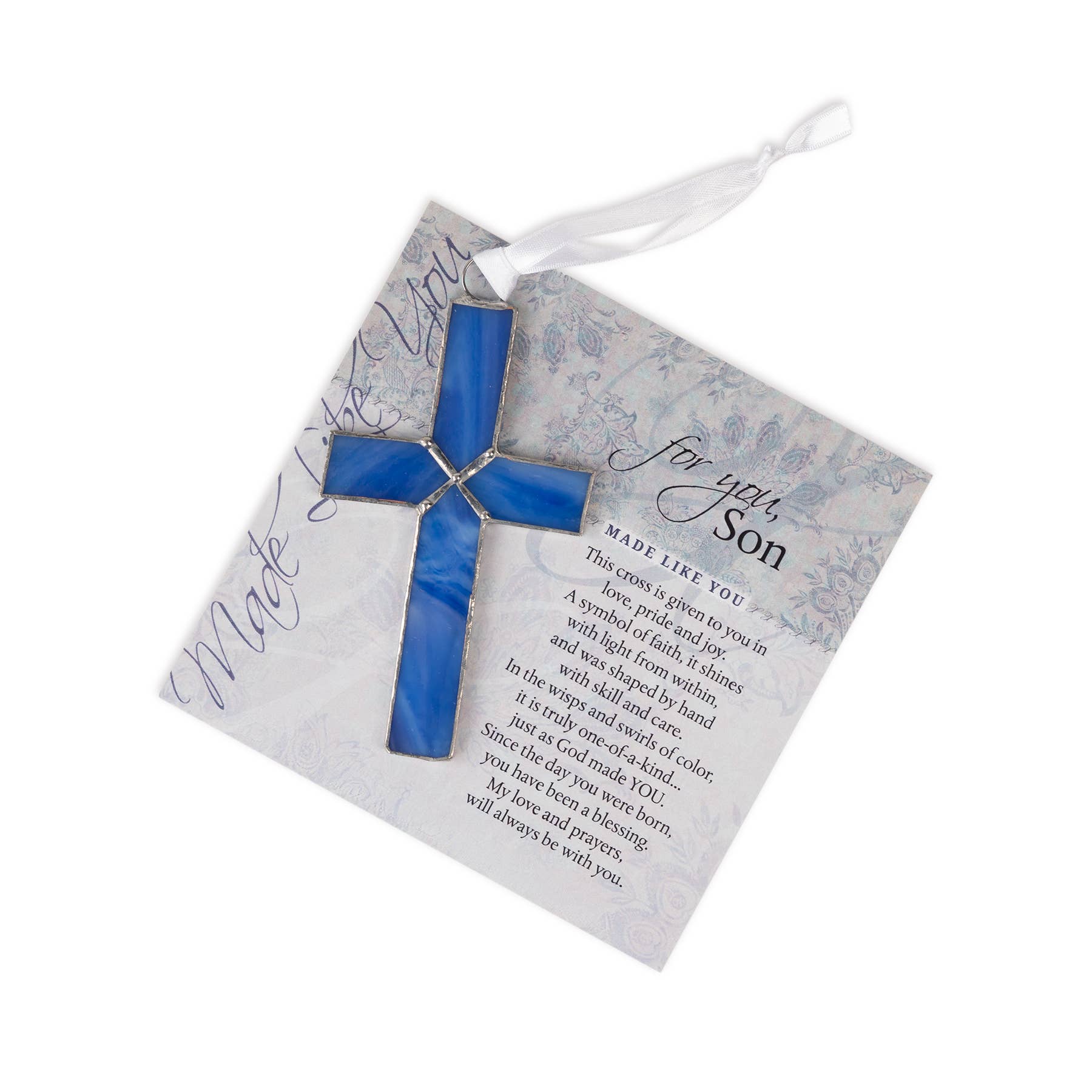 Christian Son Gift: Navy Blue Stained Glass Cross 4422SG