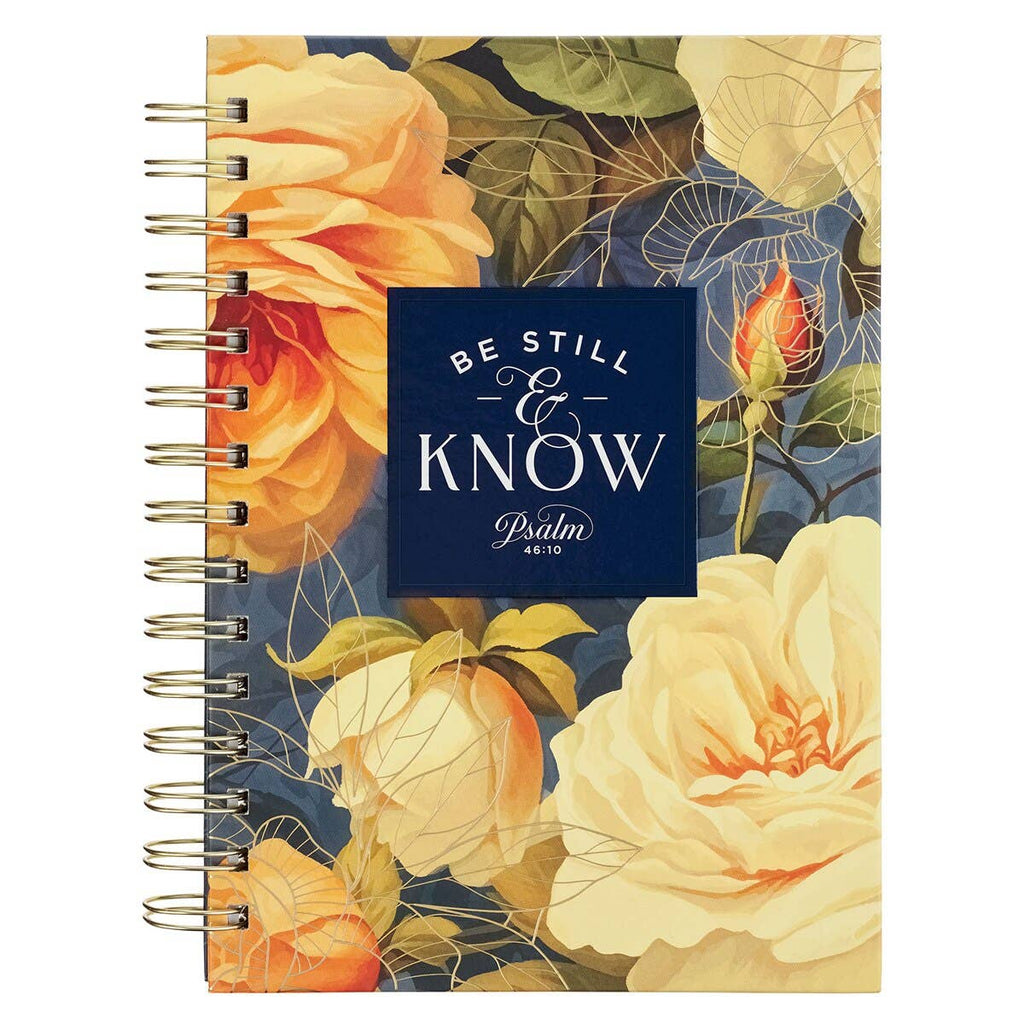 Journal Wirebound Blue LG Floral Be Still Ps. 46:10