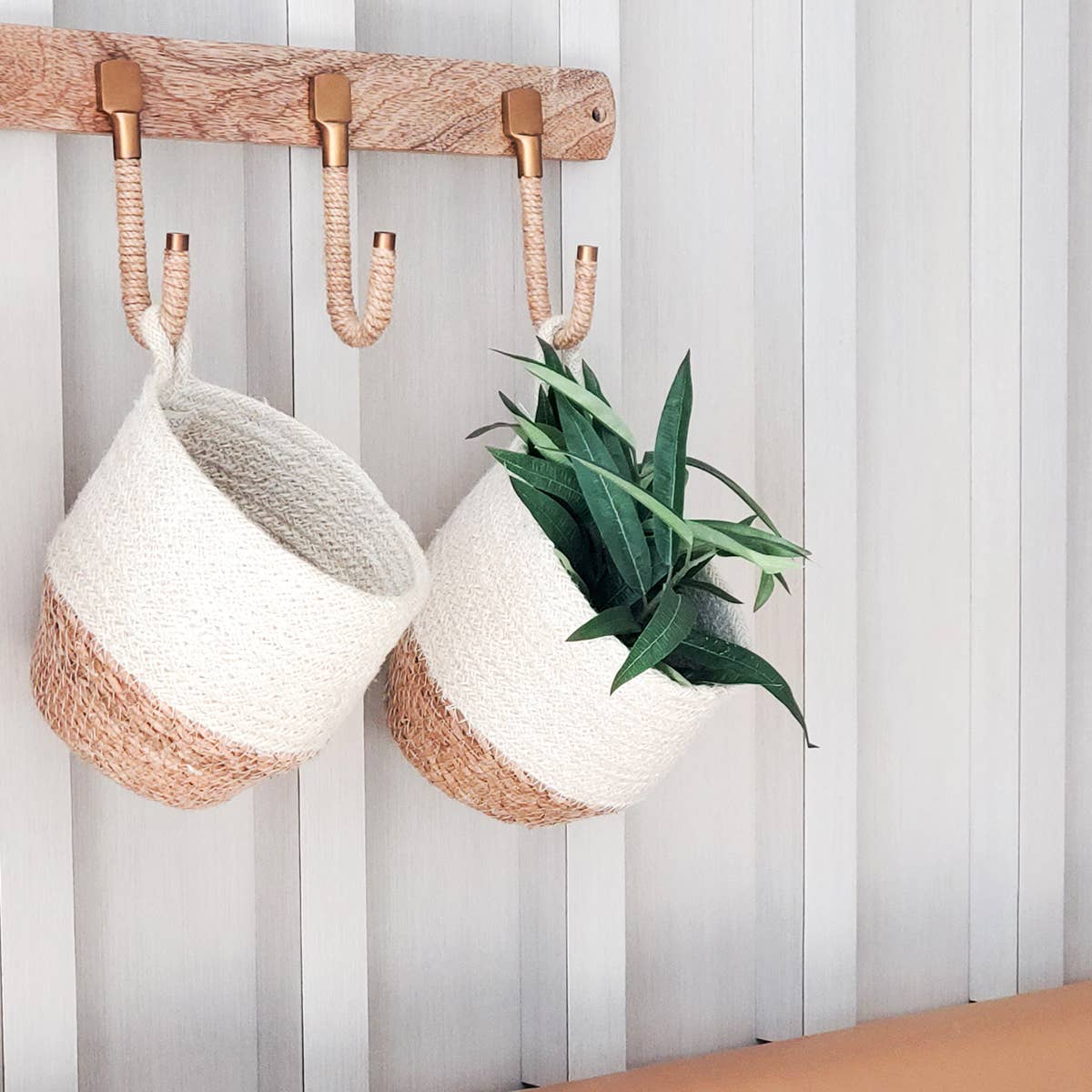 Handwoven Wall Basket • Amari Loop Bin - Natural-Set of 2