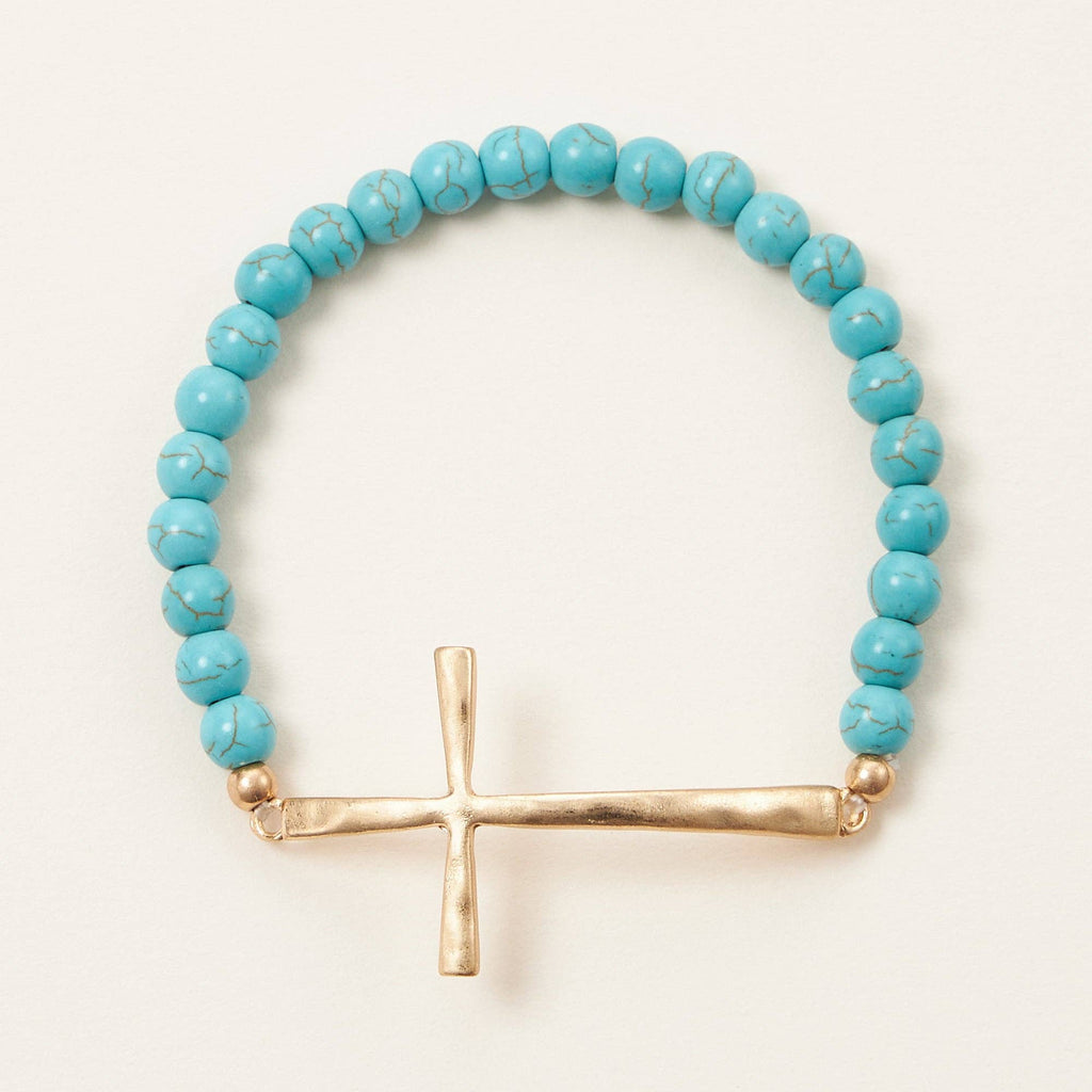 Metal Cross Pendant Natural Stone Bracelet: ROQ / One / WB1001