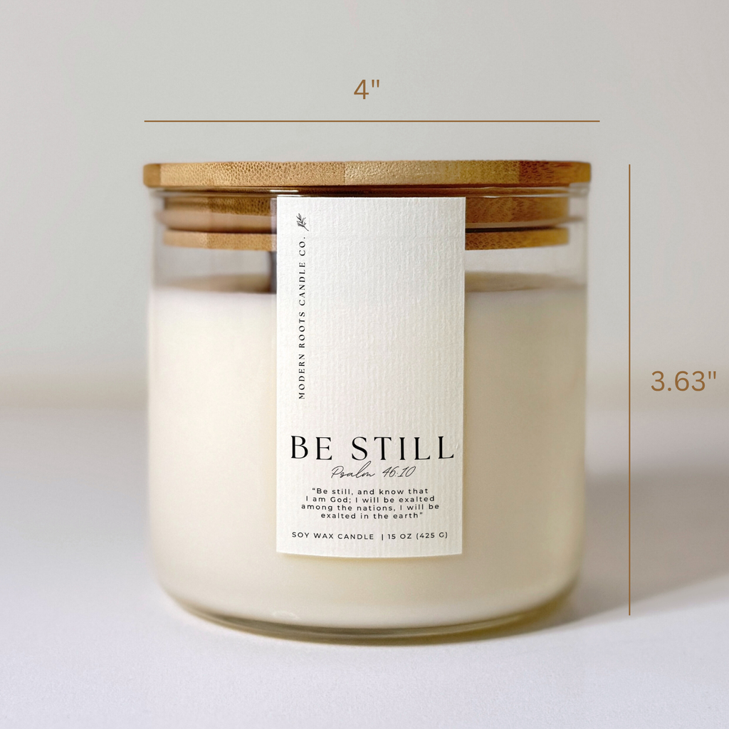 Be Still | Lavender & Sage | 15 oz. Clear Jar Soy Candle: Natural Wood Lid
