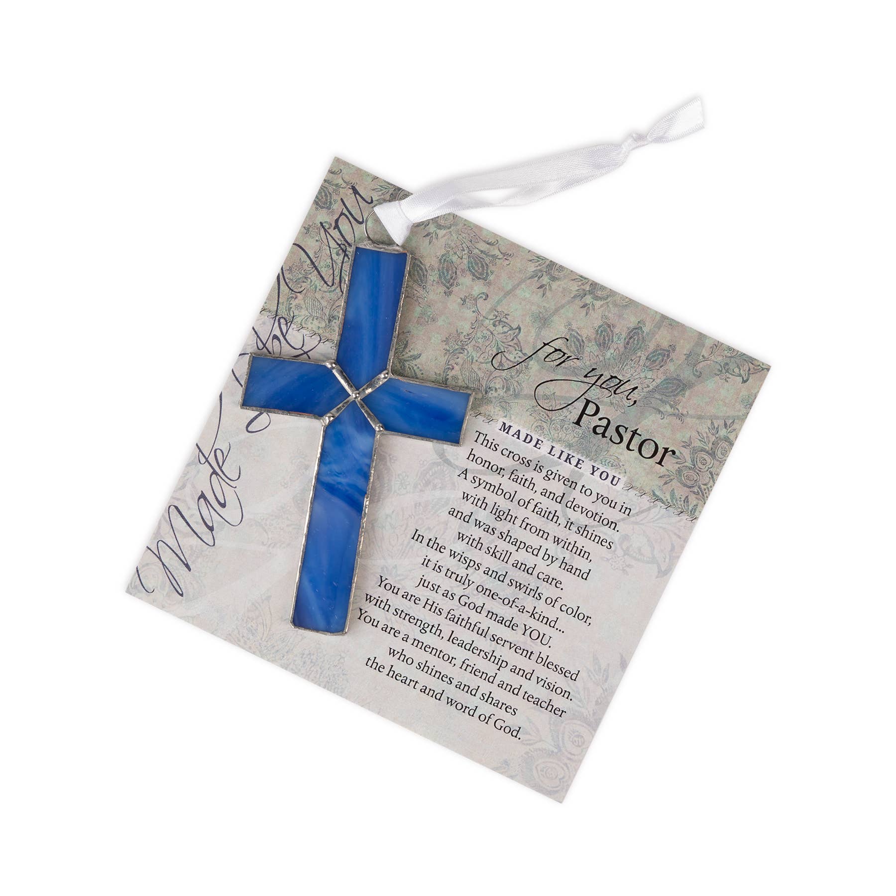 Pastor Appreciation Gift Blue Stained Glass Cross 4451SG