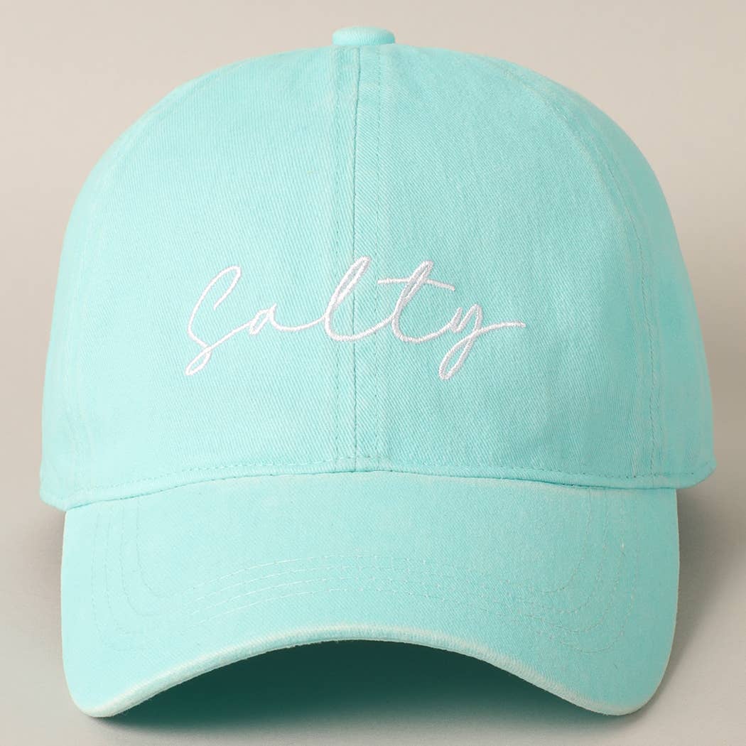 Salty Lettering Embroidery Baseball Cap: VINTAGE BLUE / One Size