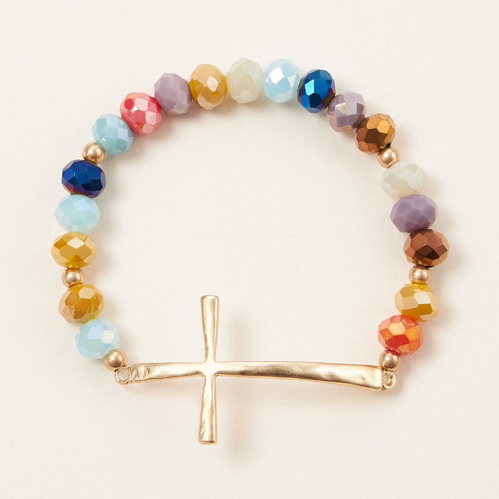 Glass Beaded Bracelet with Cross Charm: IVAB / ONE