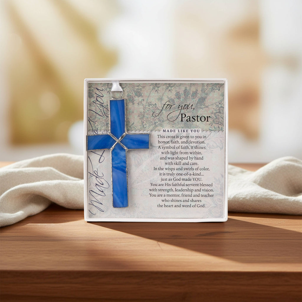 Pastor Appreciation Gift Blue Stained Glass Cross 4451SG