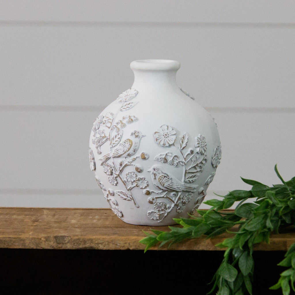 Vase With Textured Flowers and Birds (PC)