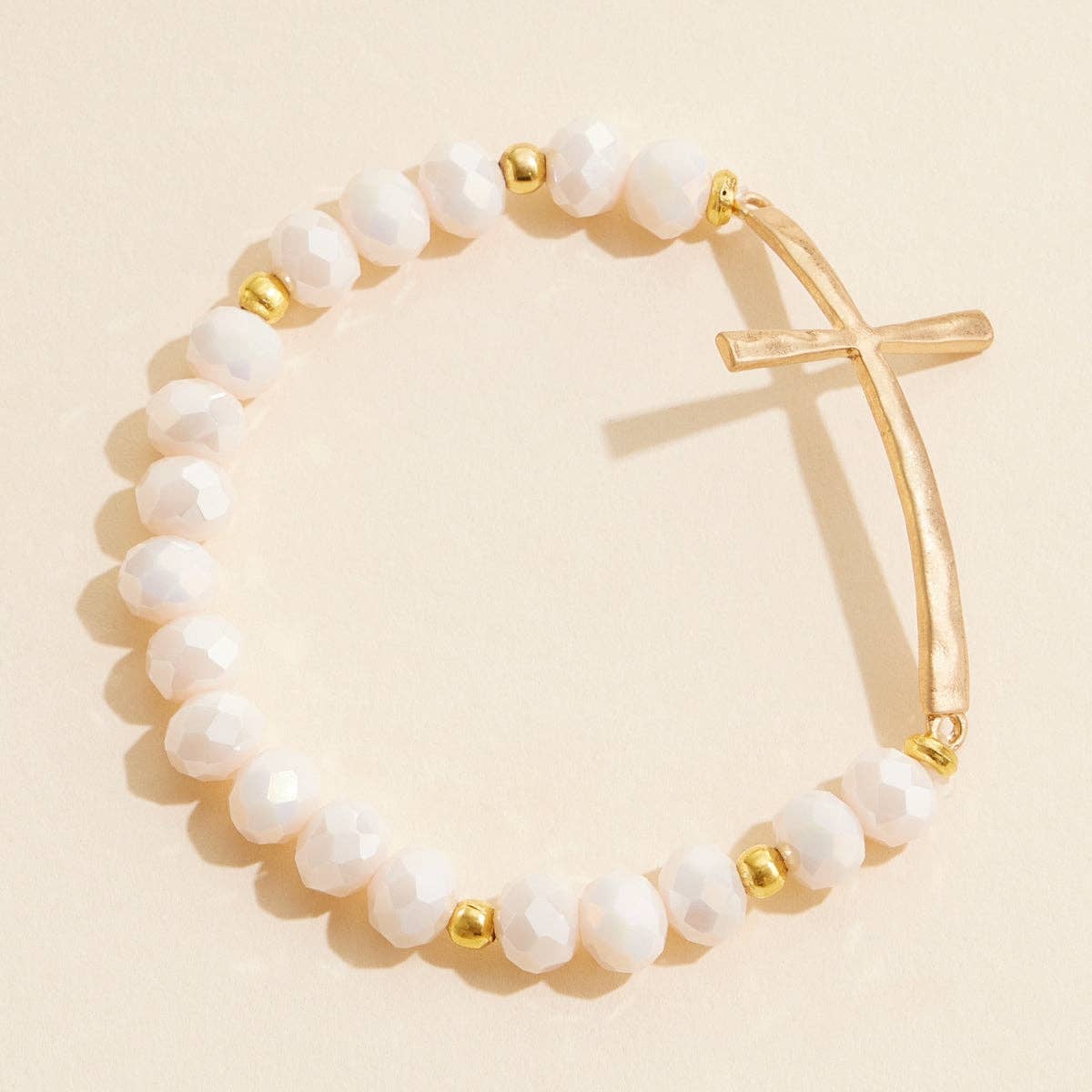 Glass Beaded Bracelet with Cross Charm: IVAB / ONE