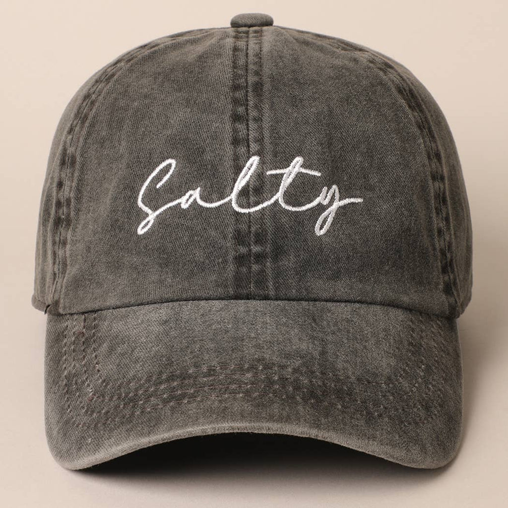 Salty Lettering Embroidery Baseball Cap: VINTAGE BLUE / One Size