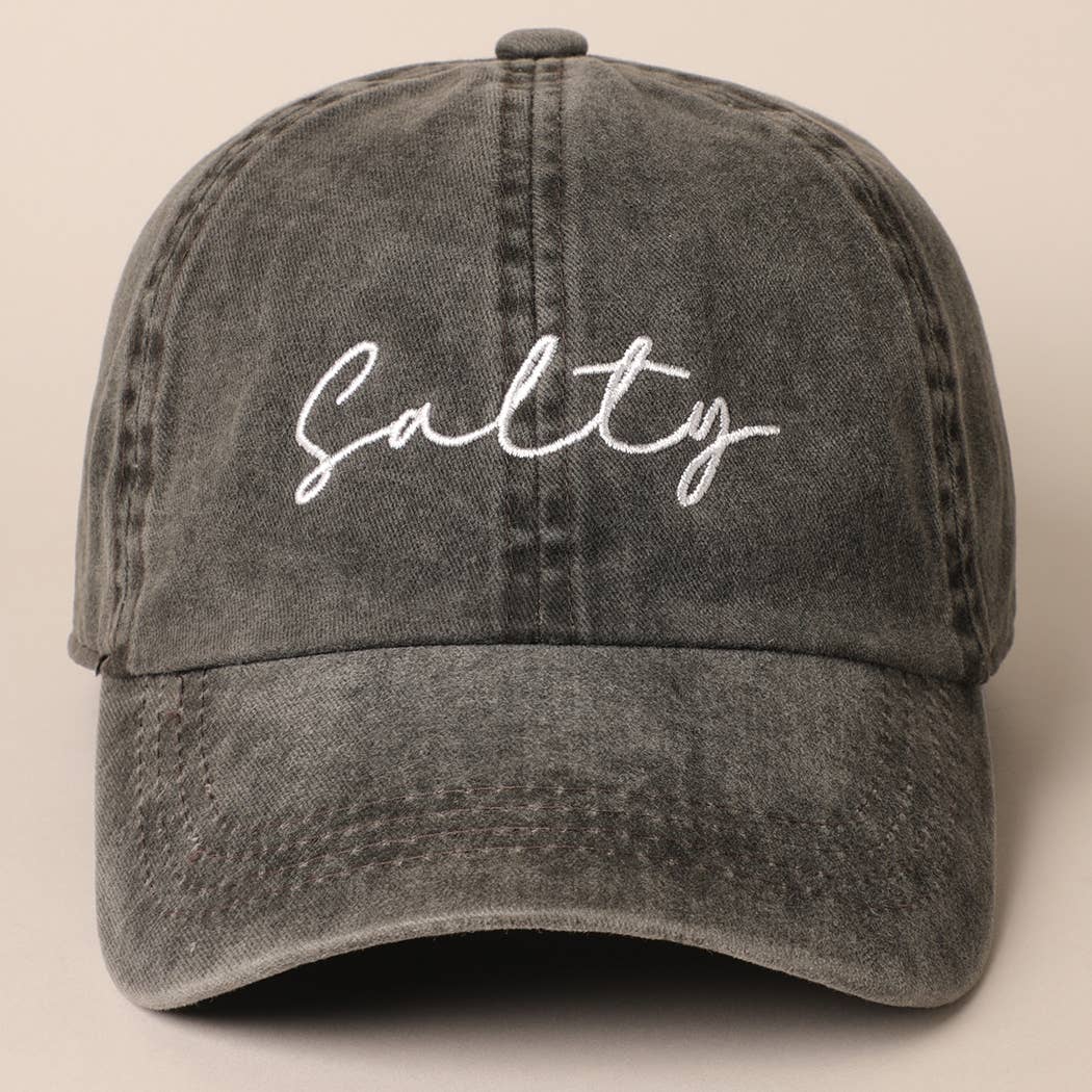 Salty Lettering Embroidery Baseball Cap: VINTAGE BLUE / One Size