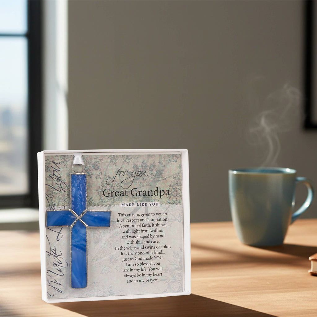 Great Grandpa Gift: Blue Stained Glass Cross 4458SG