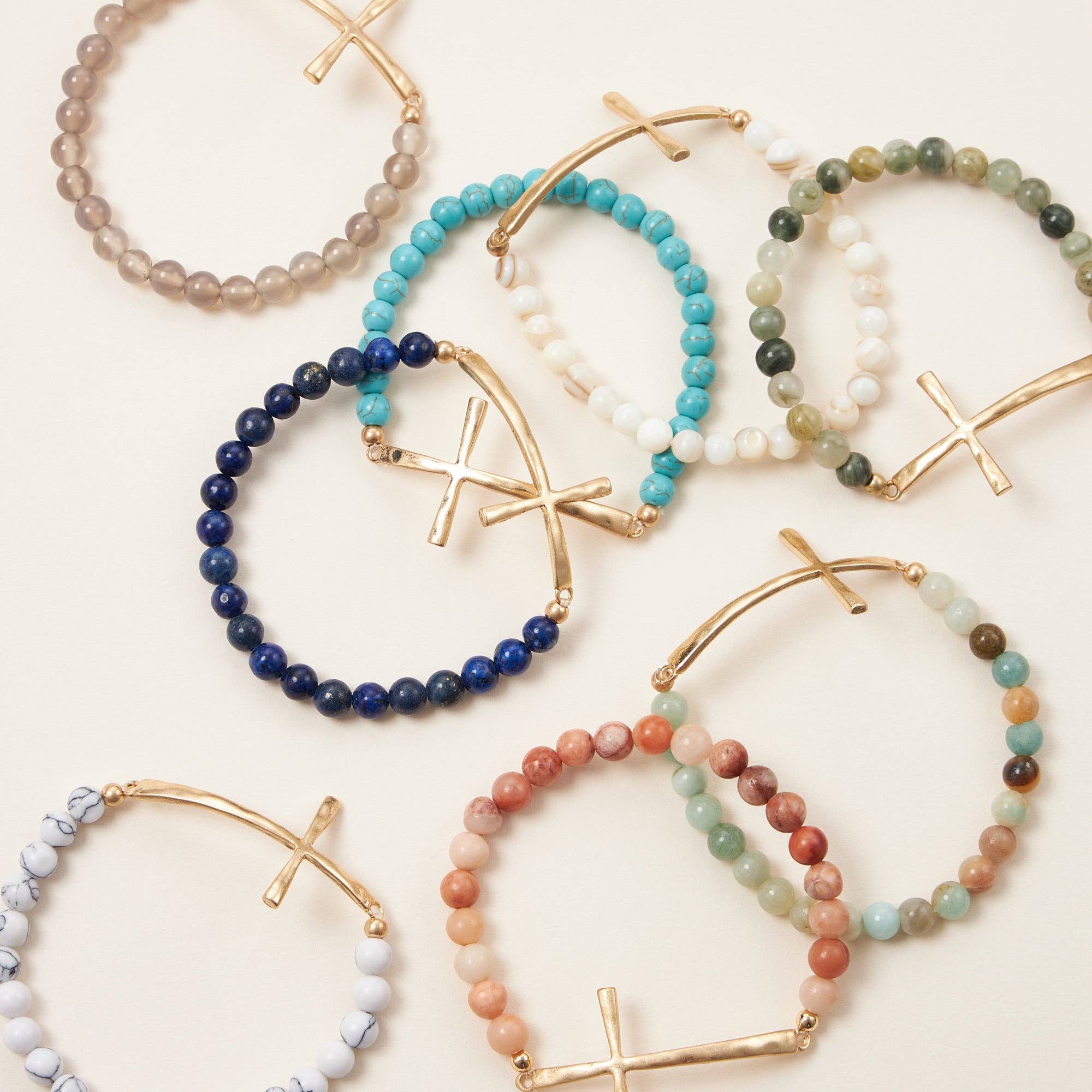 Metal Cross Pendant Natural Stone Bracelet: GRY / One / WB1001
