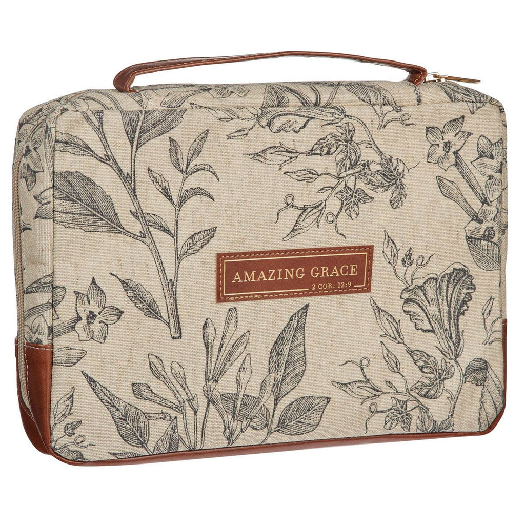 Bible Cover Fashion Cream/Brown Floral Amazing Grace: Large