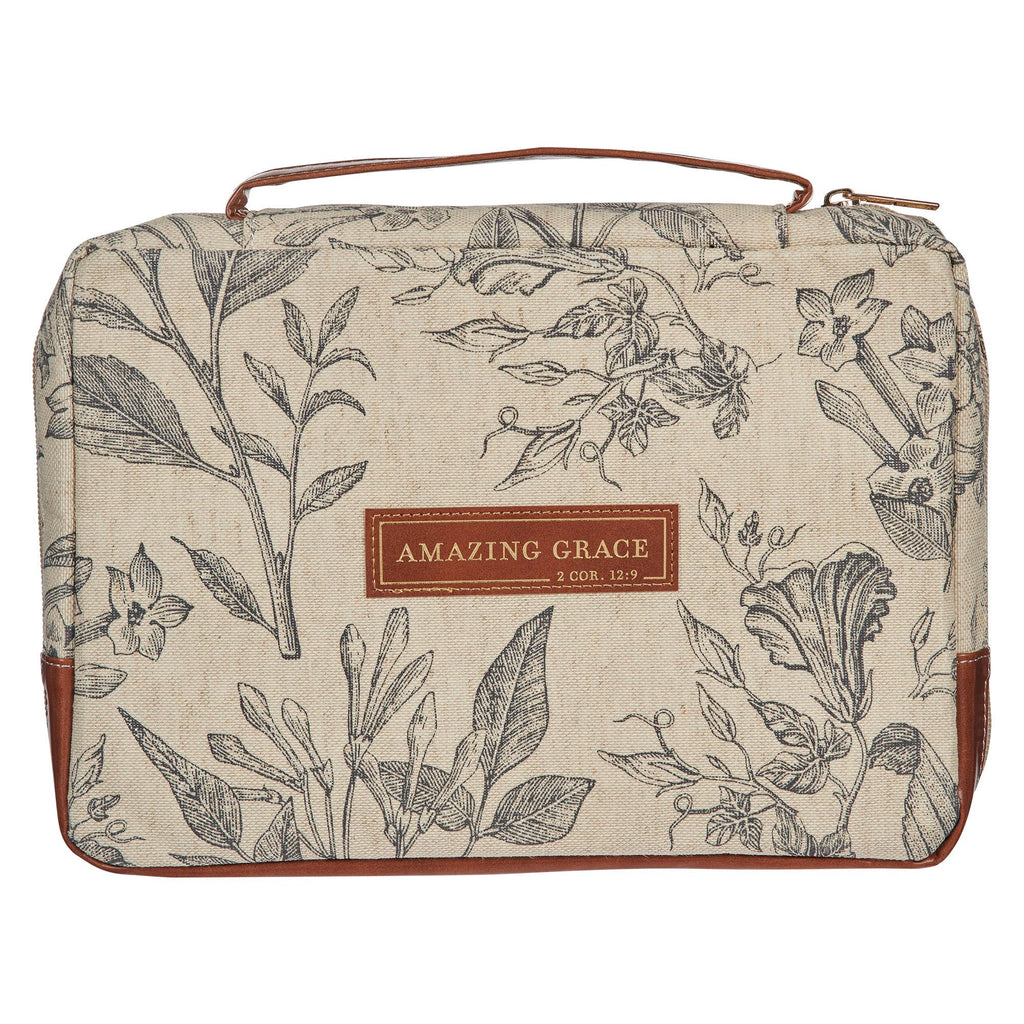 Bible Cover Fashion Cream/Brown Floral Amazing Grace: Large