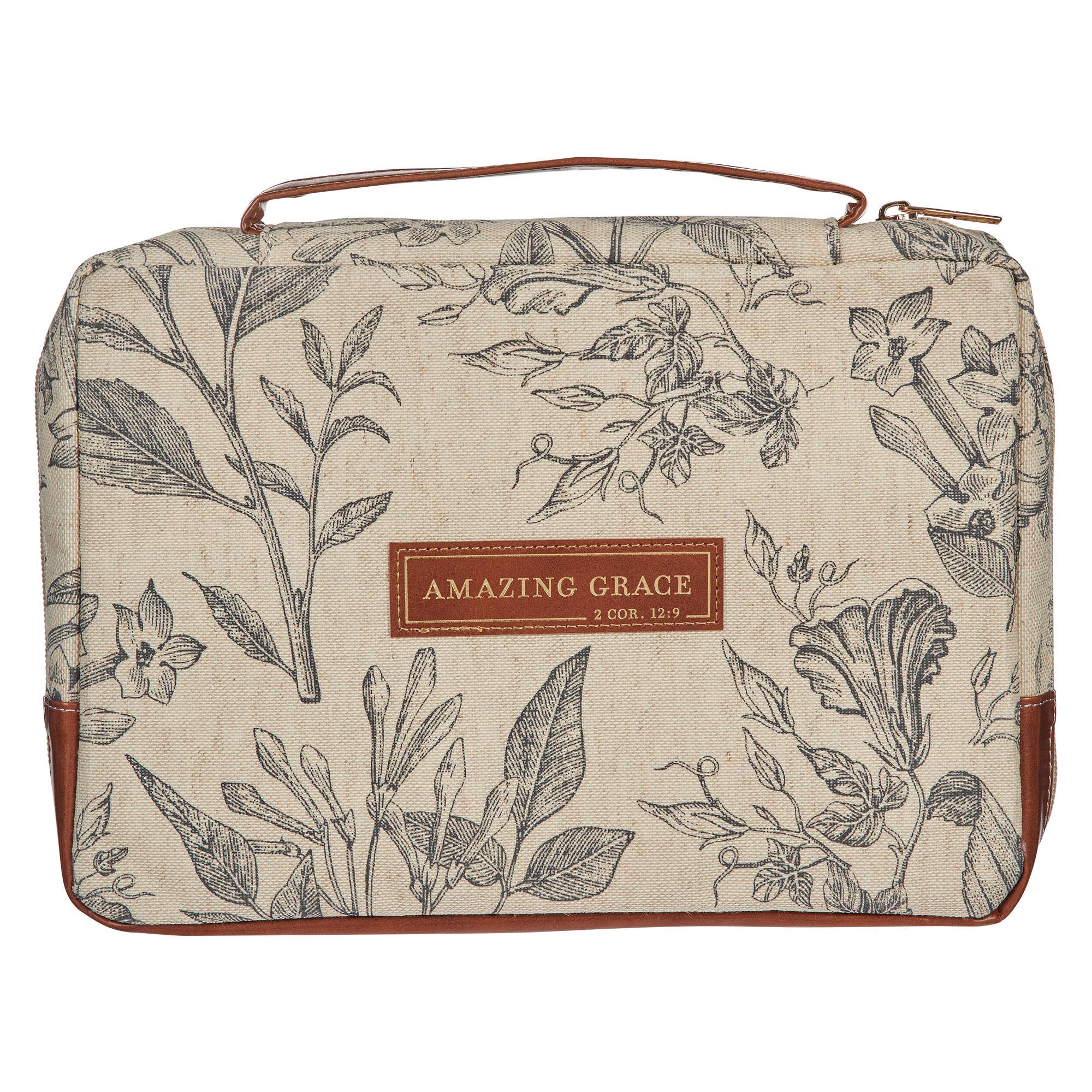 Bible Cover Fashion Cream/Brown Floral Amazing Grace: Large