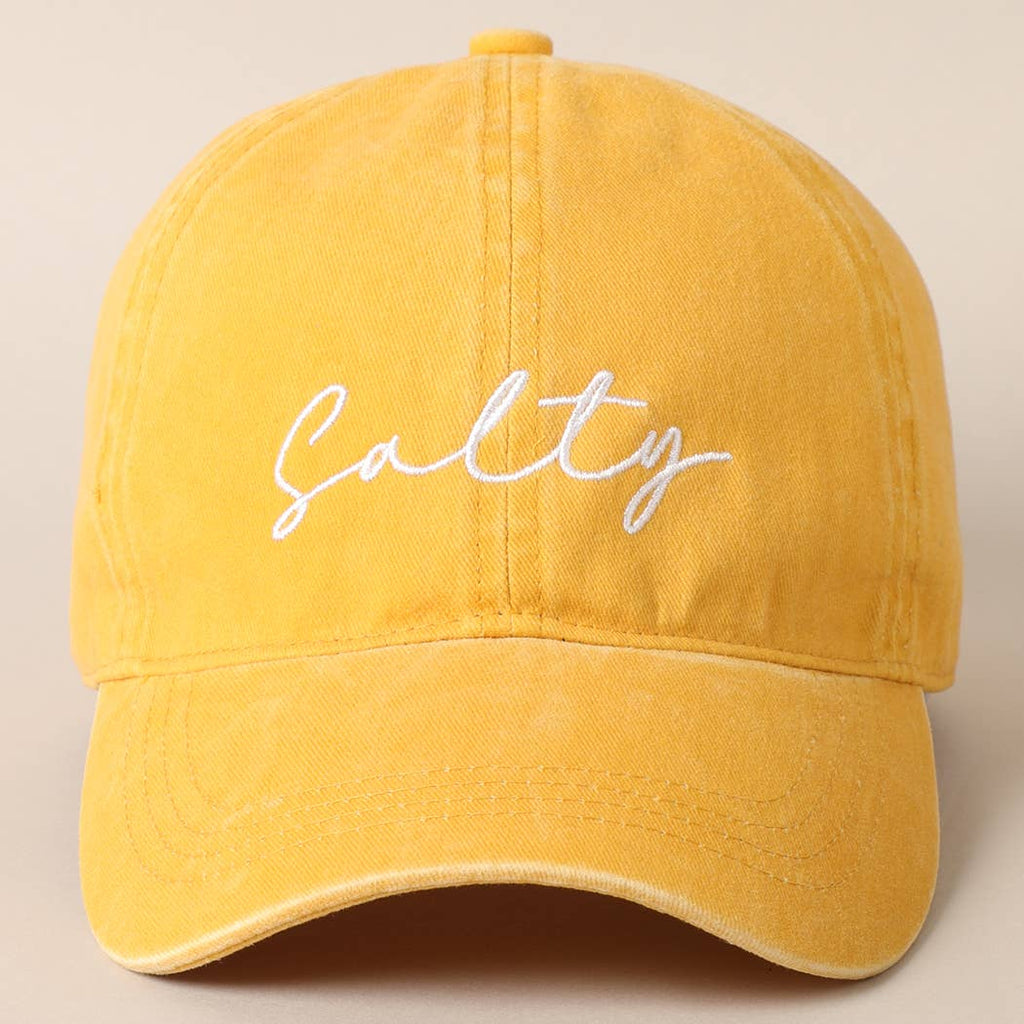 Salty Lettering Embroidery Baseball Cap: VINTAGE BLUE / One Size