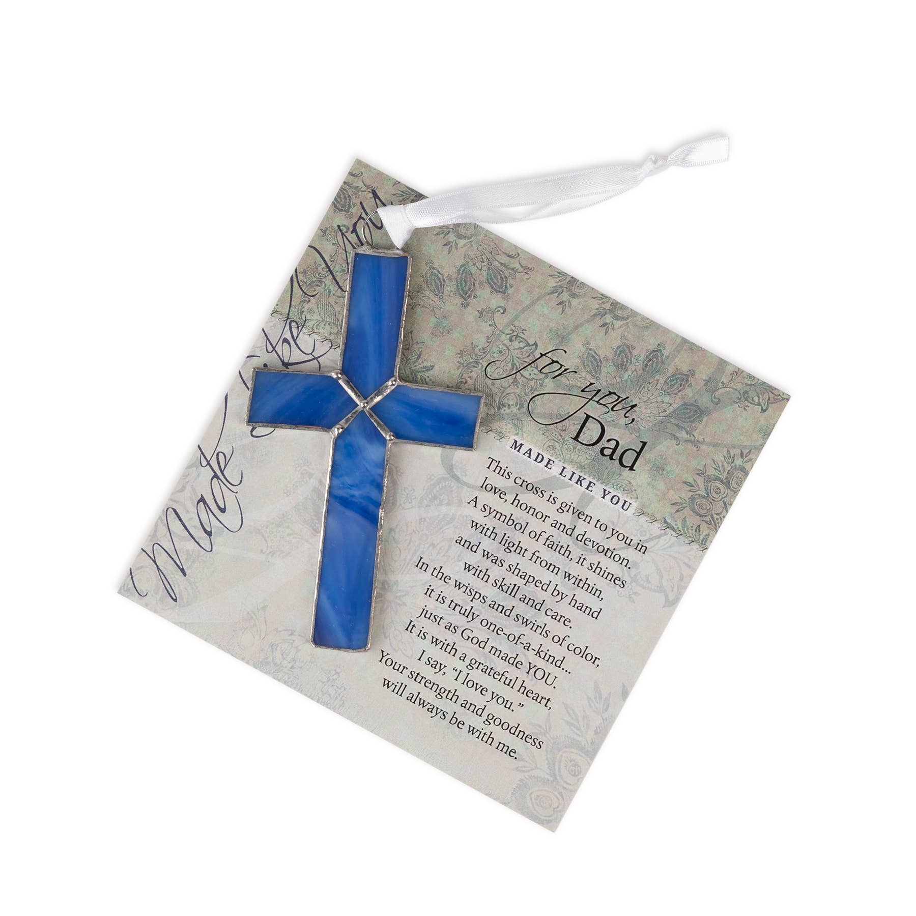 Dad Christian Gift: Blue Stained Glass Cross 4414SG