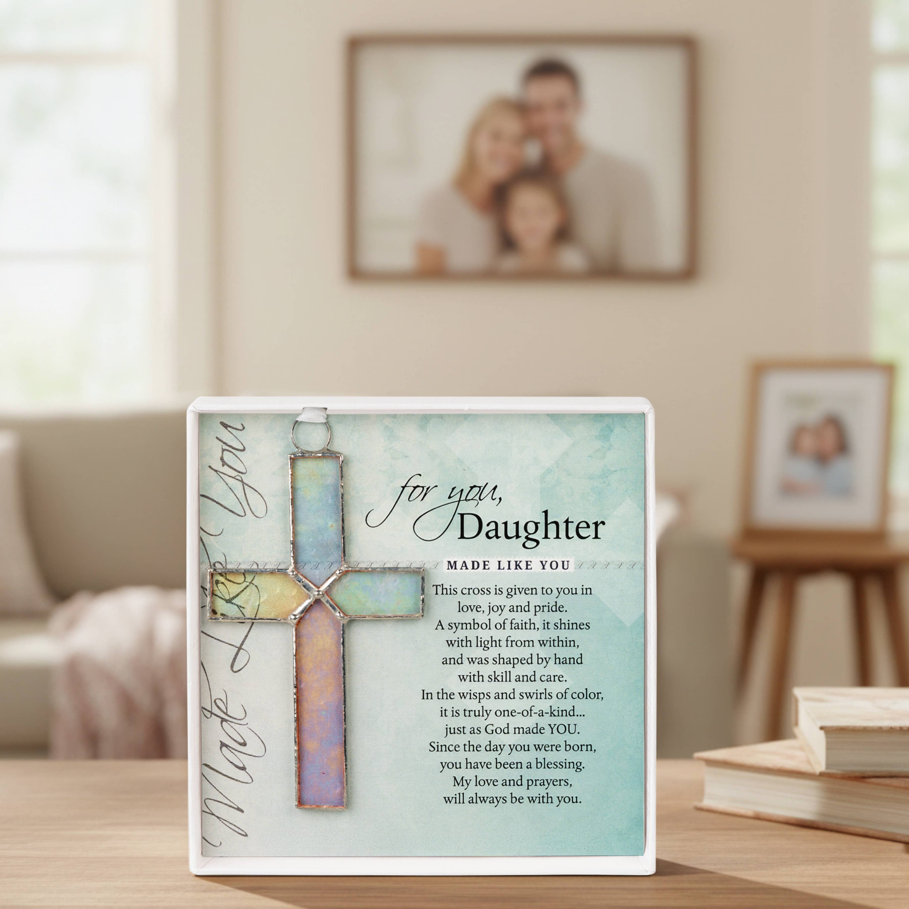 Daughter Gift: Handmade Clear Stained Glass Cross 4454SG